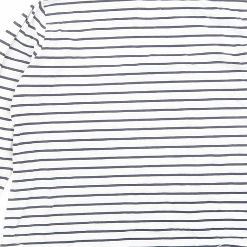 Fat Face Womens White Striped Cotton Basic T-Shirt Size 10 Round Neck
