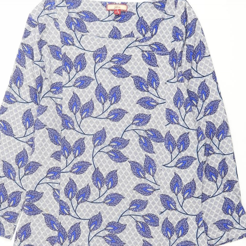 Joe Browns Womens Blue Geometric Viscose A-Line Size 12 Square Neck Pullover - Leaf pattern
