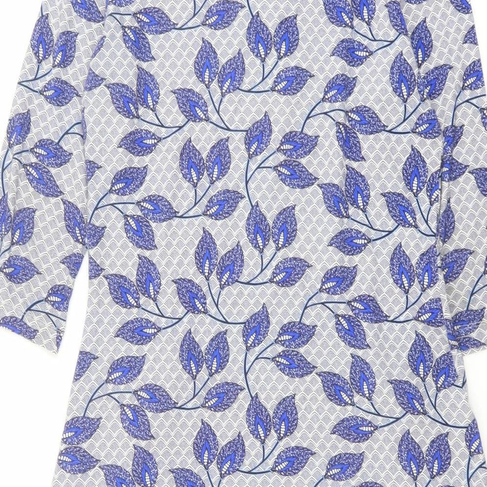 Joe Browns Womens Blue Geometric Viscose A-Line Size 12 Square Neck Pullover - Leaf pattern