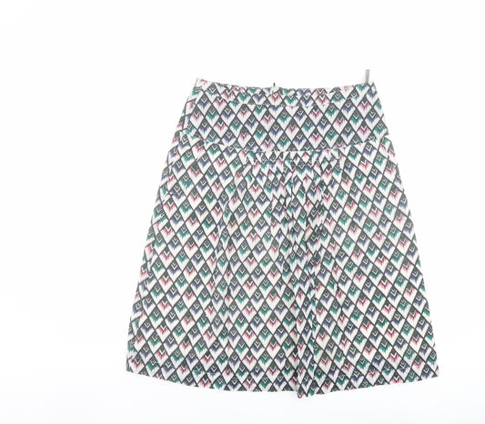 GARDEUR Womens Multicoloured Geometric Cotton A-Line Skirt Size 10 Zip