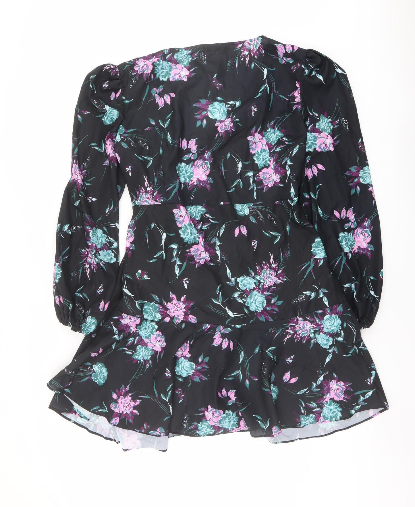 Oasis Womens Black Floral Polyester Wrap Dress Size 18 V-Neck Tie