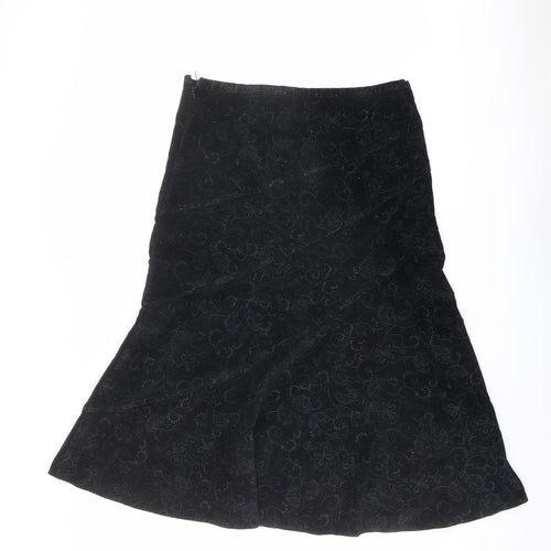 Maine Womens Black Geometric Cotton A-Line Skirt Size 14 Zip