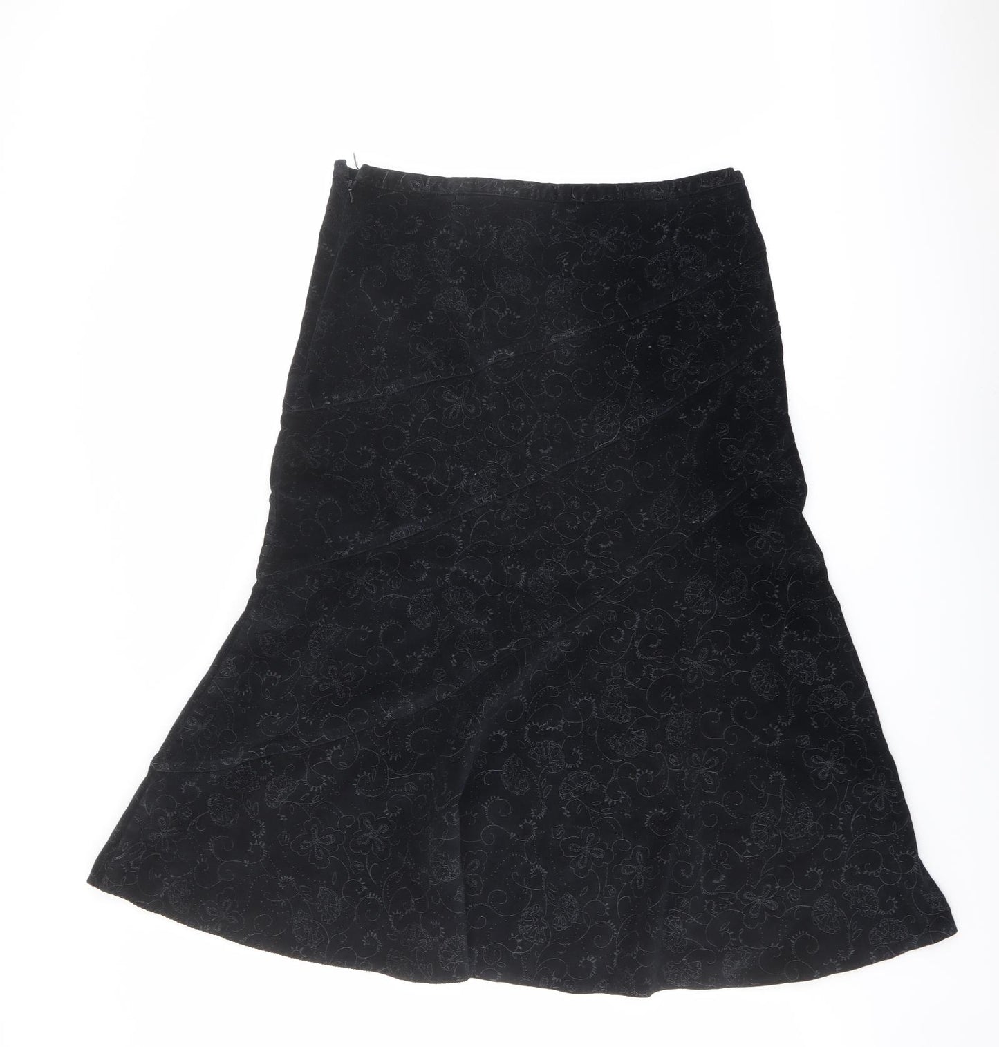 Maine Womens Black Geometric Cotton A-Line Skirt Size 14 Zip
