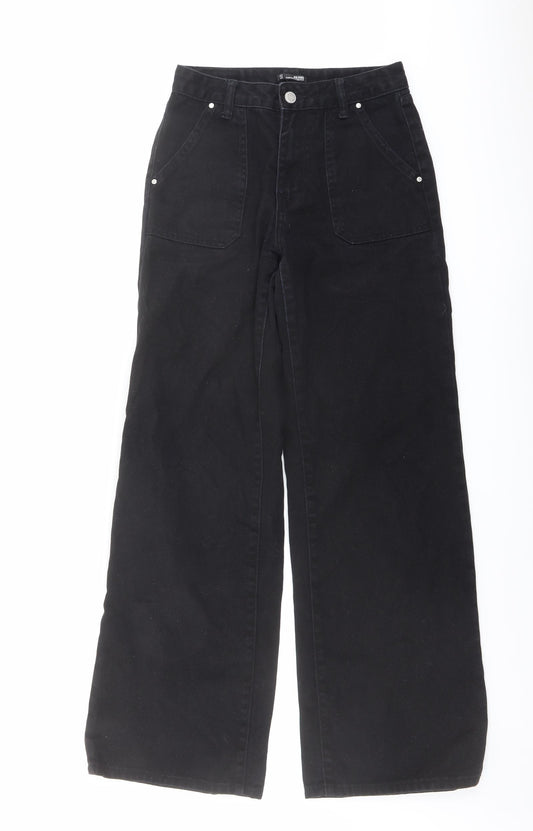 Zuiki Womens Black Cotton Wide-Leg Jeans Size 12 L30 in Regular Button