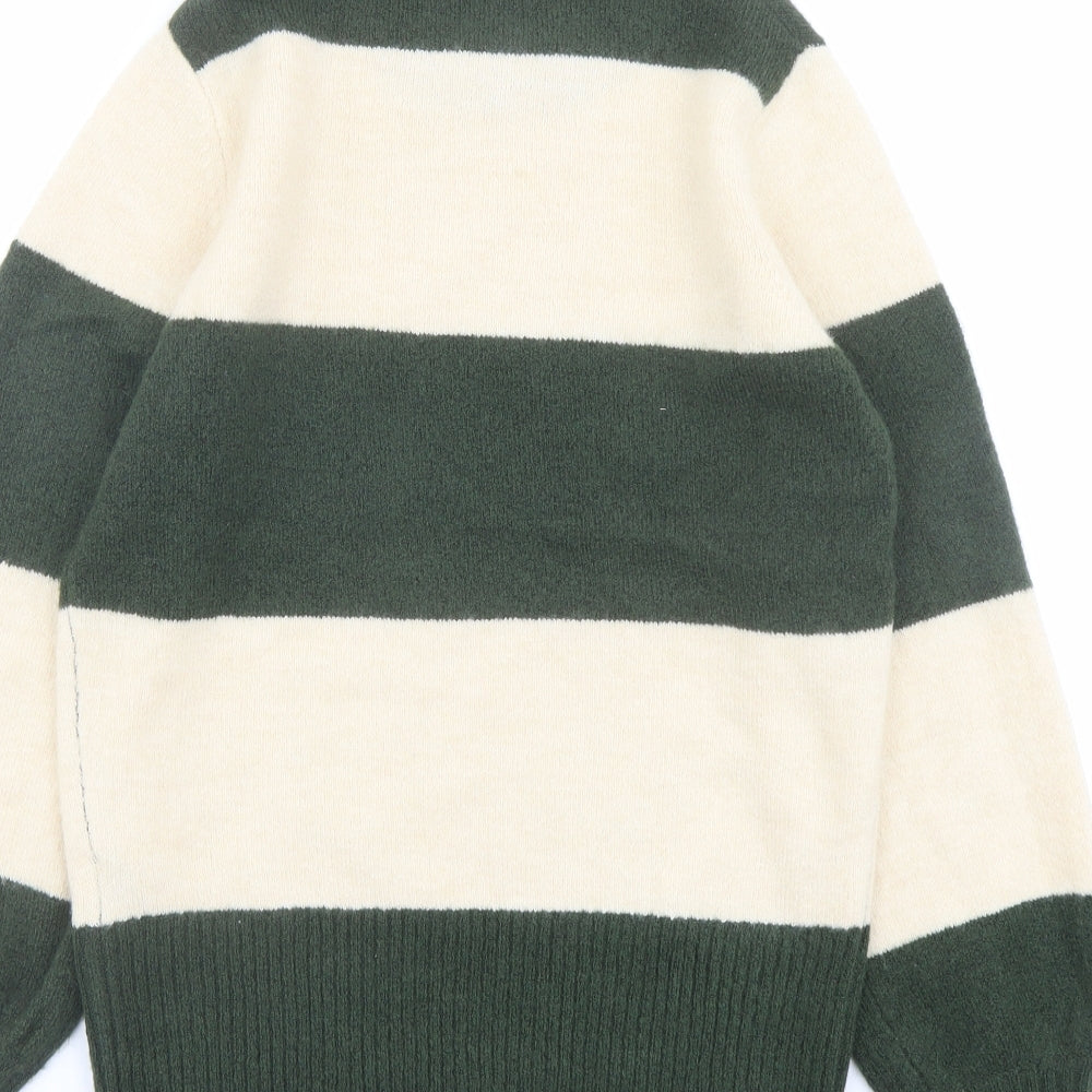 ICHI Womens Green Round Neck Striped Acrylic Pullover Jumper Size XS