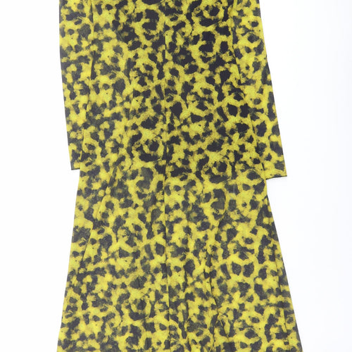 Topshop Womens Yellow Animal Print Polyester Maxi Size 8 Mock Neck Button