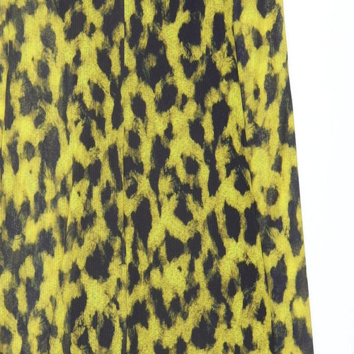 Topshop Womens Yellow Animal Print Polyester Maxi Size 8 Mock Neck Button
