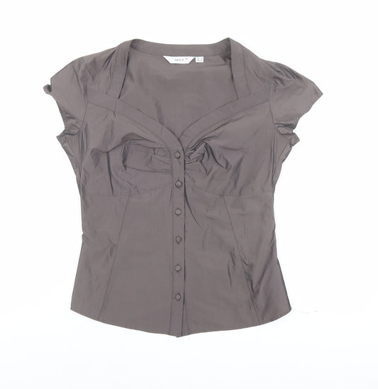 NEXT Womens Grey Polyester Basic Button-Up Size 10 V-Neck
