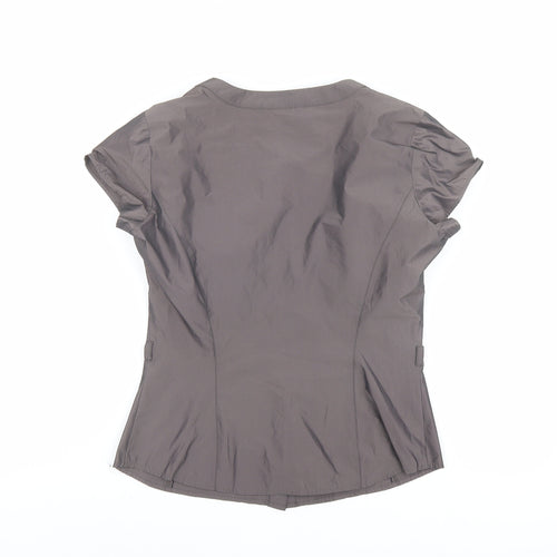 NEXT Womens Grey Polyester Basic Button-Up Size 10 V-Neck