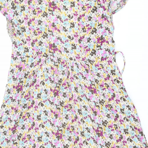 Zara Womens Multicoloured Floral Viscose Mini Size L V-Neck Button