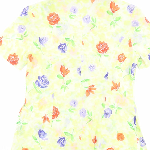 Manchi Womens Yellow Floral Polyester Basic Button-Up Size 10 Collared