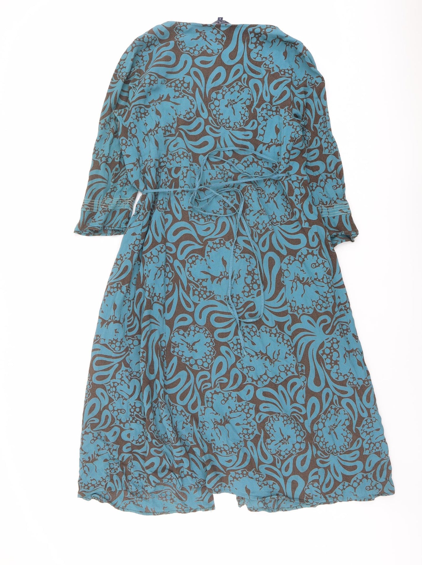Noa Noa Womens Blue Geometric Viscose Wrap Dress Size M V-Neck Tie