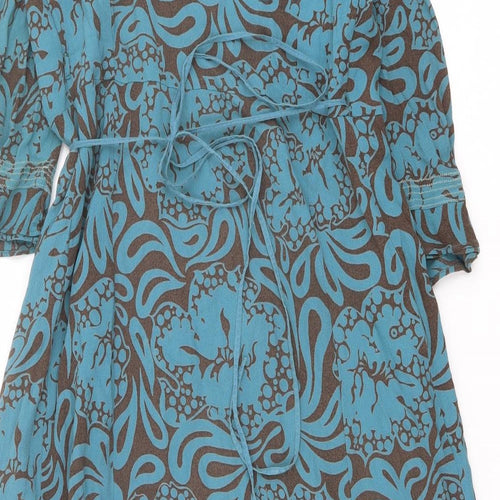Noa Noa Womens Blue Geometric Viscose Wrap Dress Size M V-Neck Tie