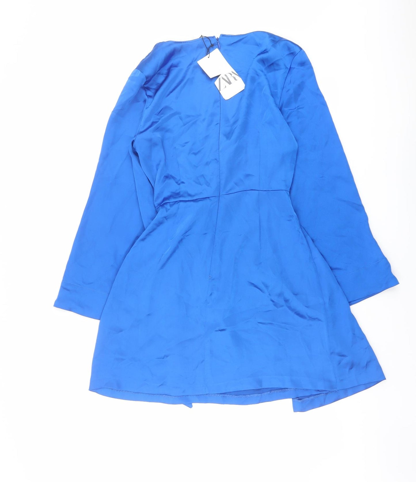 Zara Womens Blue Polyester Mini Size S V-Neck Zip