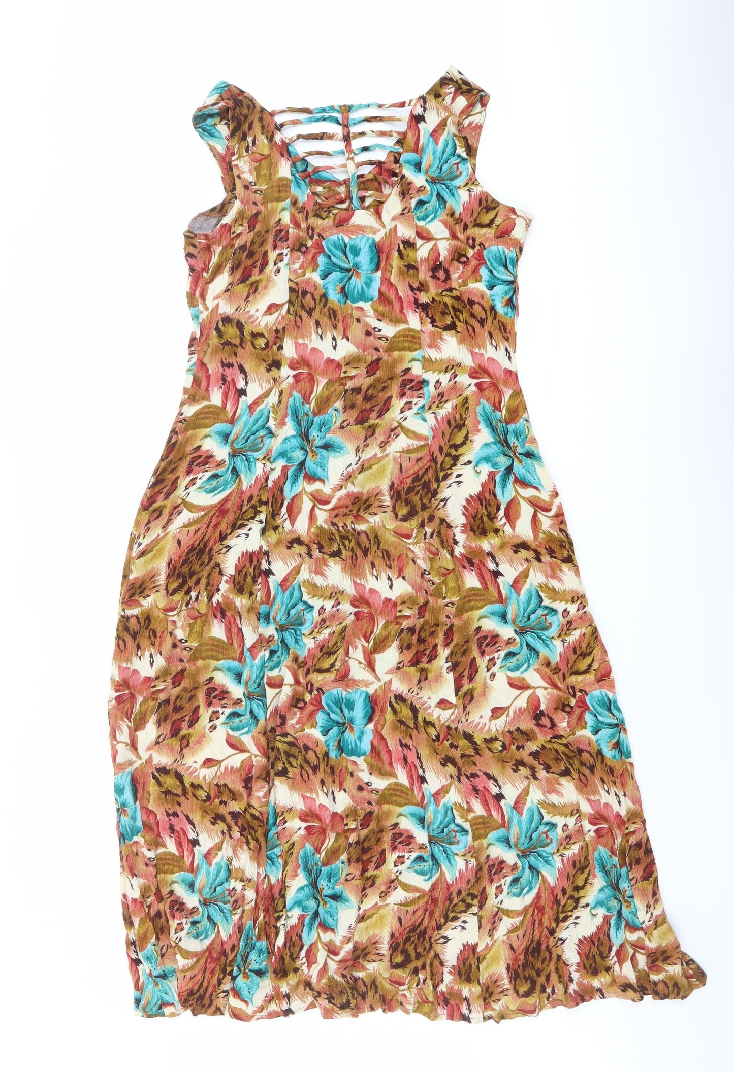Dressbarn Womens Multicoloured Floral Viscose A-Line Size 8 V-Neck Button
