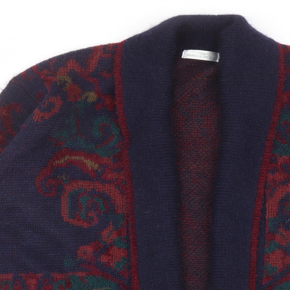 Marks and Spencer Womens Multicoloured Collared Geometric Acrylic Cardigan Jumper Size 20