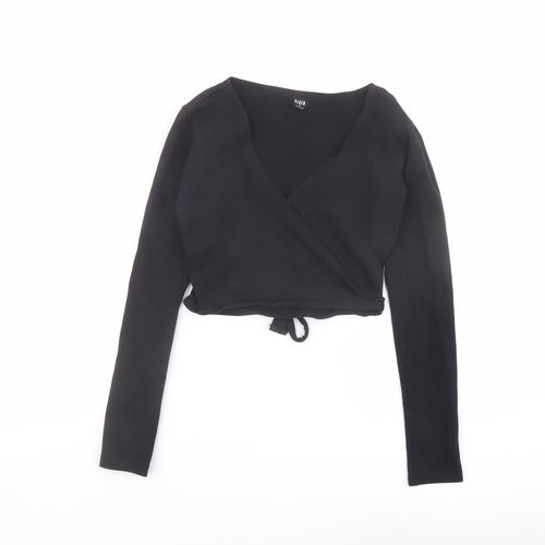 Bloch Womens Black Cotton Cropped Blouse Size 4 V-Neck