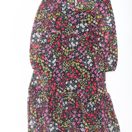 NEXT Womens Multicoloured Floral Polyester A-Line Size 10 Round Neck Button
