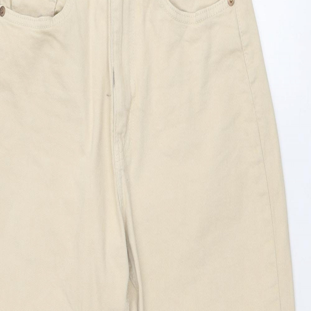 H&M Womens Beige Cotton Tapered Jeans Size 8 L26 in Regular Zip