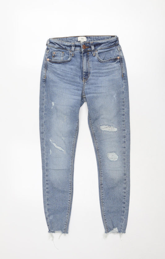 River Island Womens Blue Cotton Skinny Jeans Size 6 L24 in Regular Zip