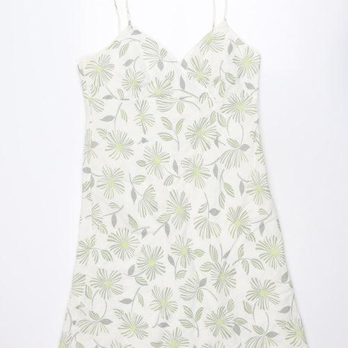 Principles Womens Ivory Floral Linen Slip Dress Size 18 V-Neck Zip