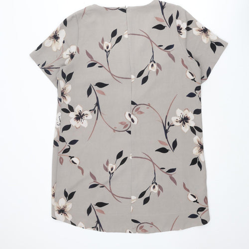NEXT Womens Grey Floral Polyester Shift Size 18 V-Neck Zip