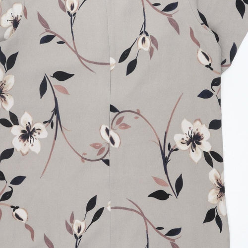 NEXT Womens Grey Floral Polyester Shift Size 18 V-Neck Zip