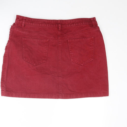 Matalan Womens Red Cotton Mini Skirt Size 12 Zip