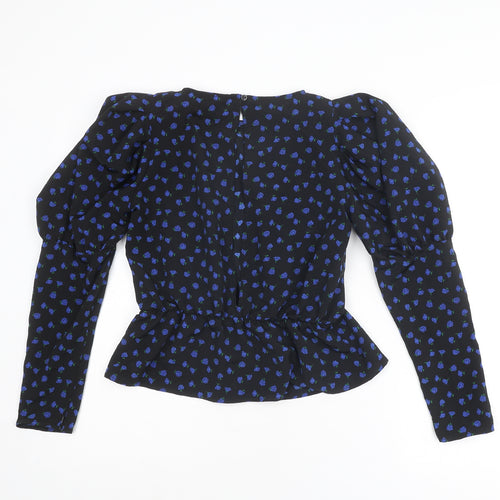 Topshop Womens Black Floral Polyester Basic Blouse Size 10 Round Neck