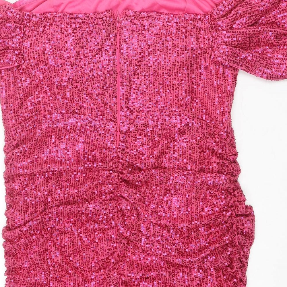 PRETTYLITTLETHING Womens Pink Polyester Mini Size 20 Off the Shoulder Zip