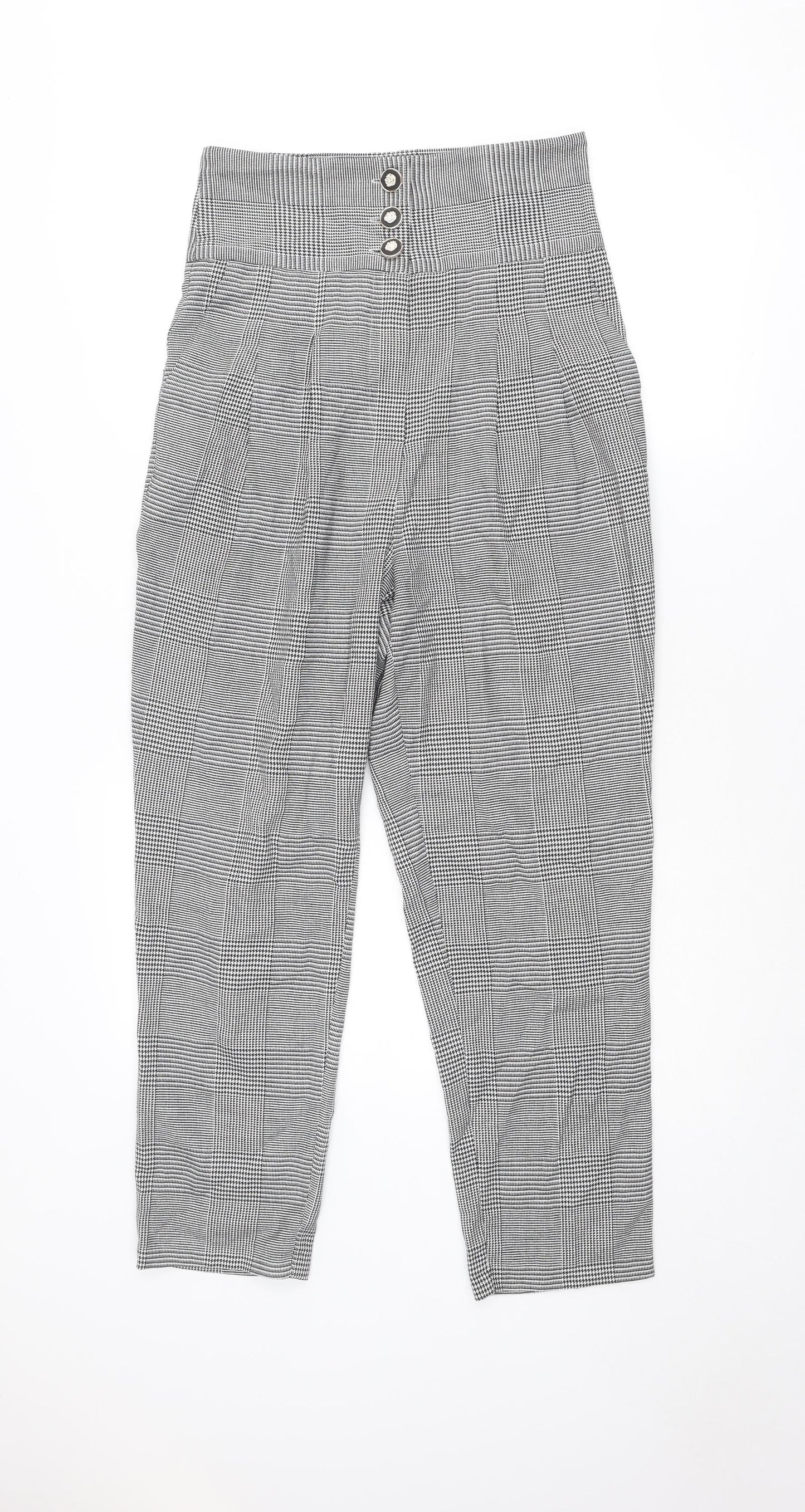 River Island Womens Grey Plaid Polyester Carrot Trousers Size 10 L25 in Regular Zip
