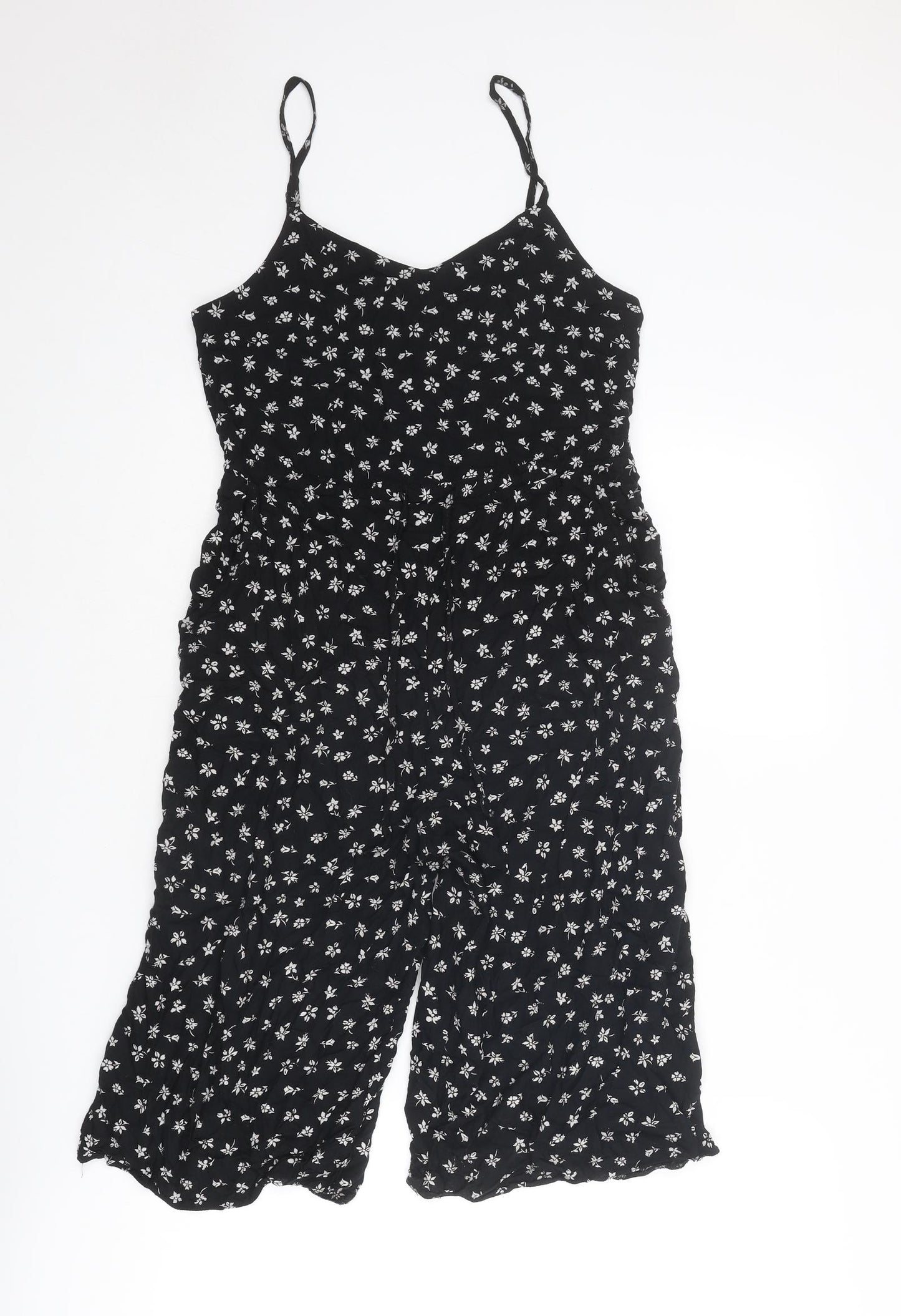 New Look Womens Black Floral Viscose Jumpsuit One-Piece Size 8 L14 in Zip
