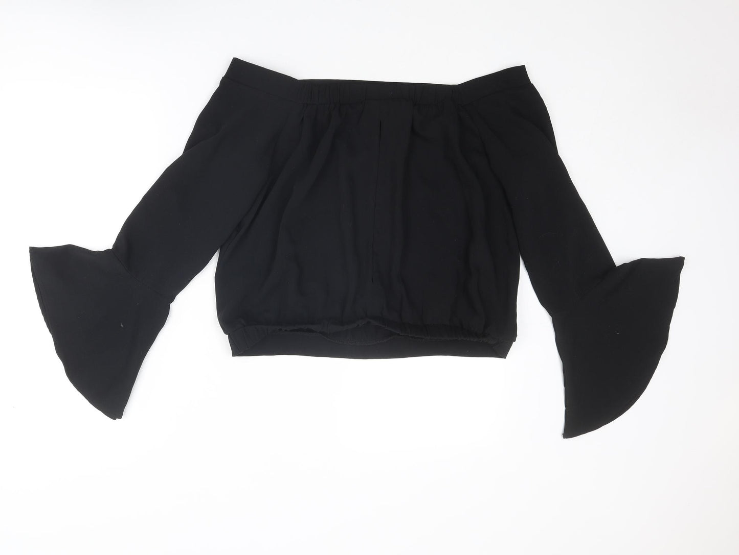 Bardot Womens Black Polyester Cropped Blouse Size 14 Boat Neck