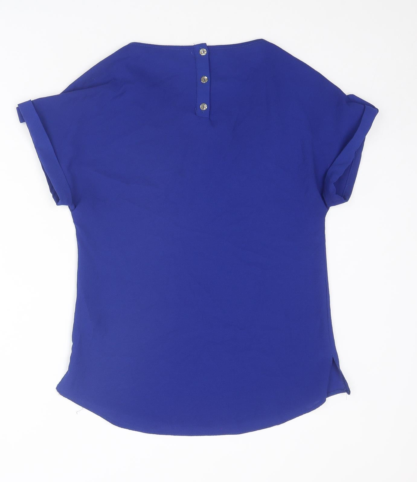 Dorothy Perkins Womens Blue Polyester Basic T-Shirt Size 8 Round Neck