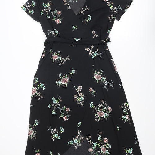 H&M Womens Black Floral Polyester A-Line Size 10 V-Neck Pullover