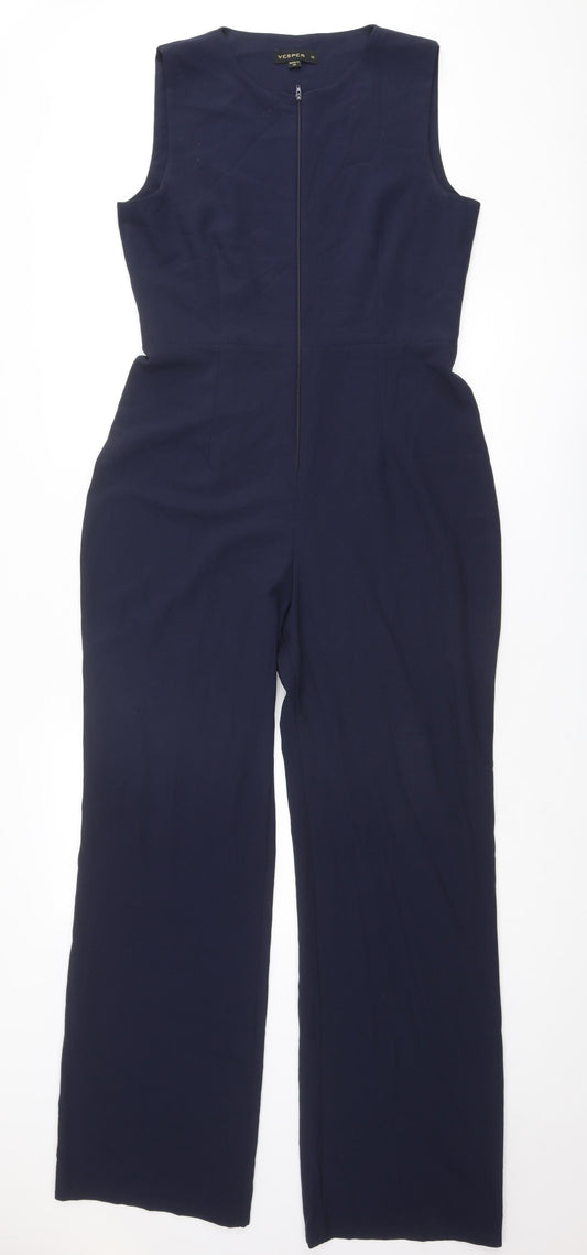 Vesper Womens Blue Polyester Jumpsuit One-Piece Size 12 L32 in Zip