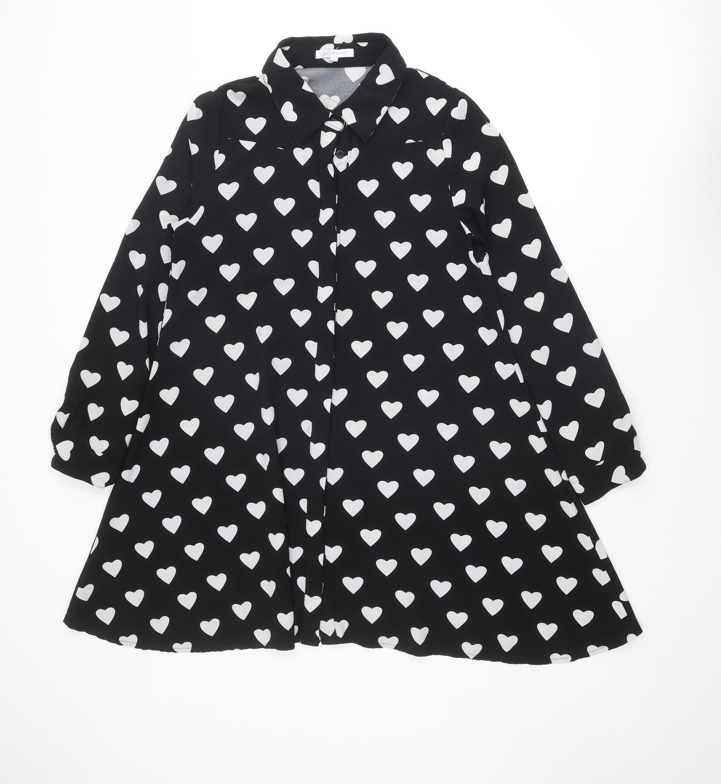 Glamorous Womens Black Geometric Polyester Shirt Dress Size M Collared Button - Heart Print