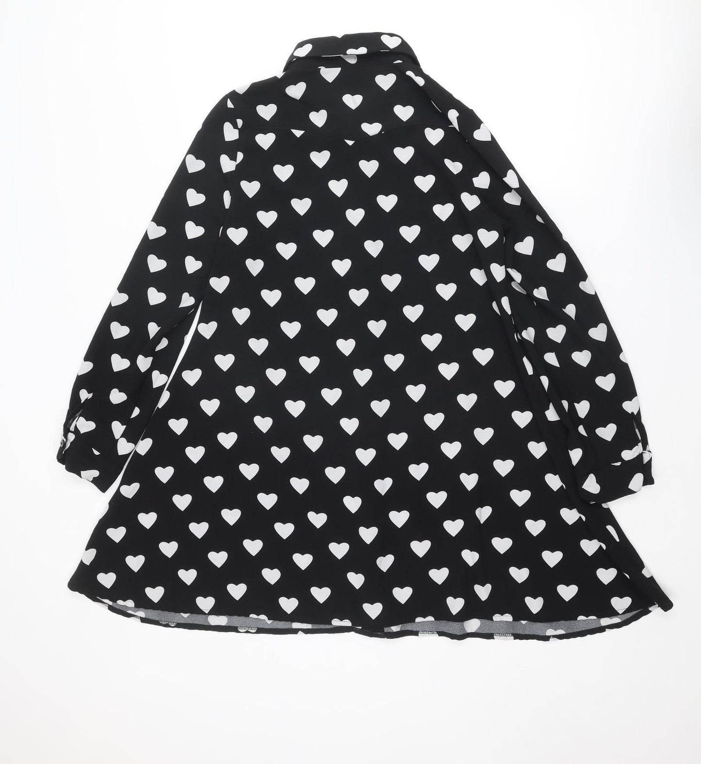 Glamorous Womens Black Geometric Polyester Shirt Dress Size M Collared Button - Heart Print