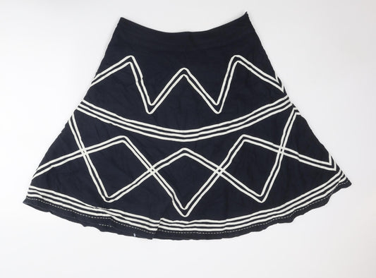 Per Una Womens Blue Geometric Linen Swing Skirt Size 14 Zip