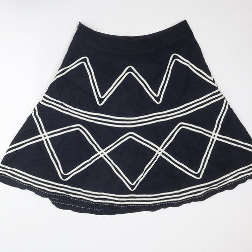 Per Una Womens Blue Geometric Linen Swing Skirt Size 14 Zip