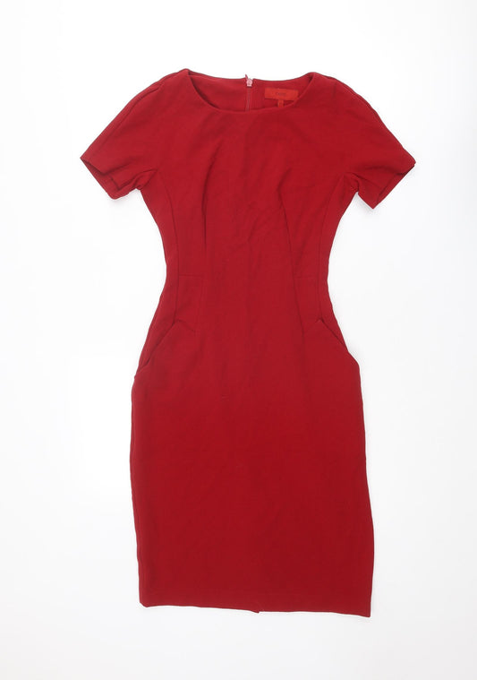 NEXT Womens Red Polyester Shift Size 6 Round Neck Zip