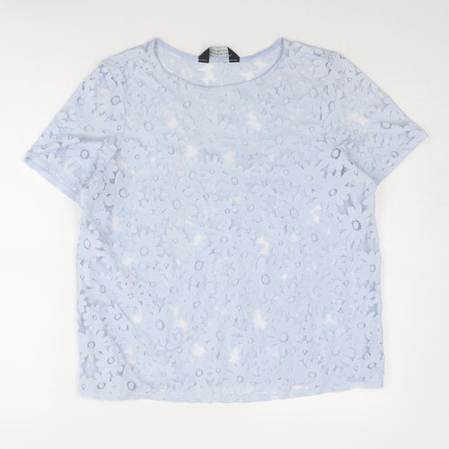 Dorothy Perkins Womens Blue Floral Cotton Basic T-Shirt Size 14 Round Neck