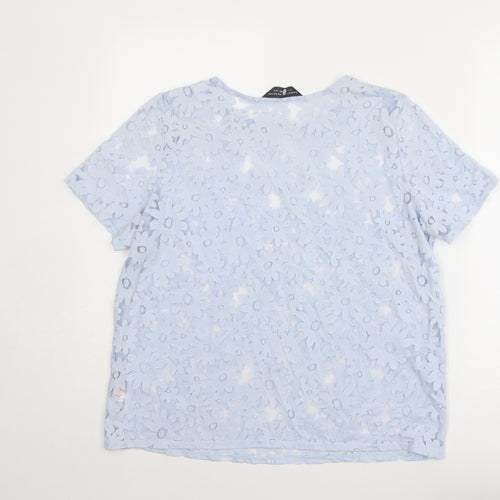 Dorothy Perkins Womens Blue Floral Cotton Basic T-Shirt Size 14 Round Neck