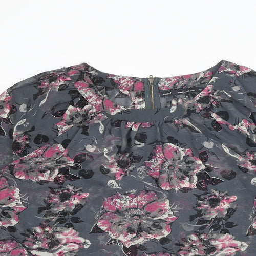 NEXT Womens Grey Floral Polyester Basic Blouse Size 10 Round Neck