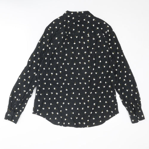 Boden Womens Black Floral Cotton Basic Button-Up Size 12 Round Neck