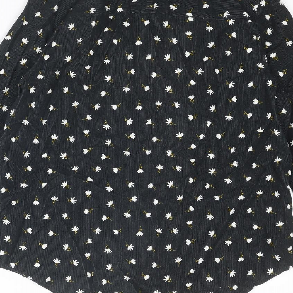 Boden Womens Black Floral Cotton Basic Button-Up Size 12 Round Neck