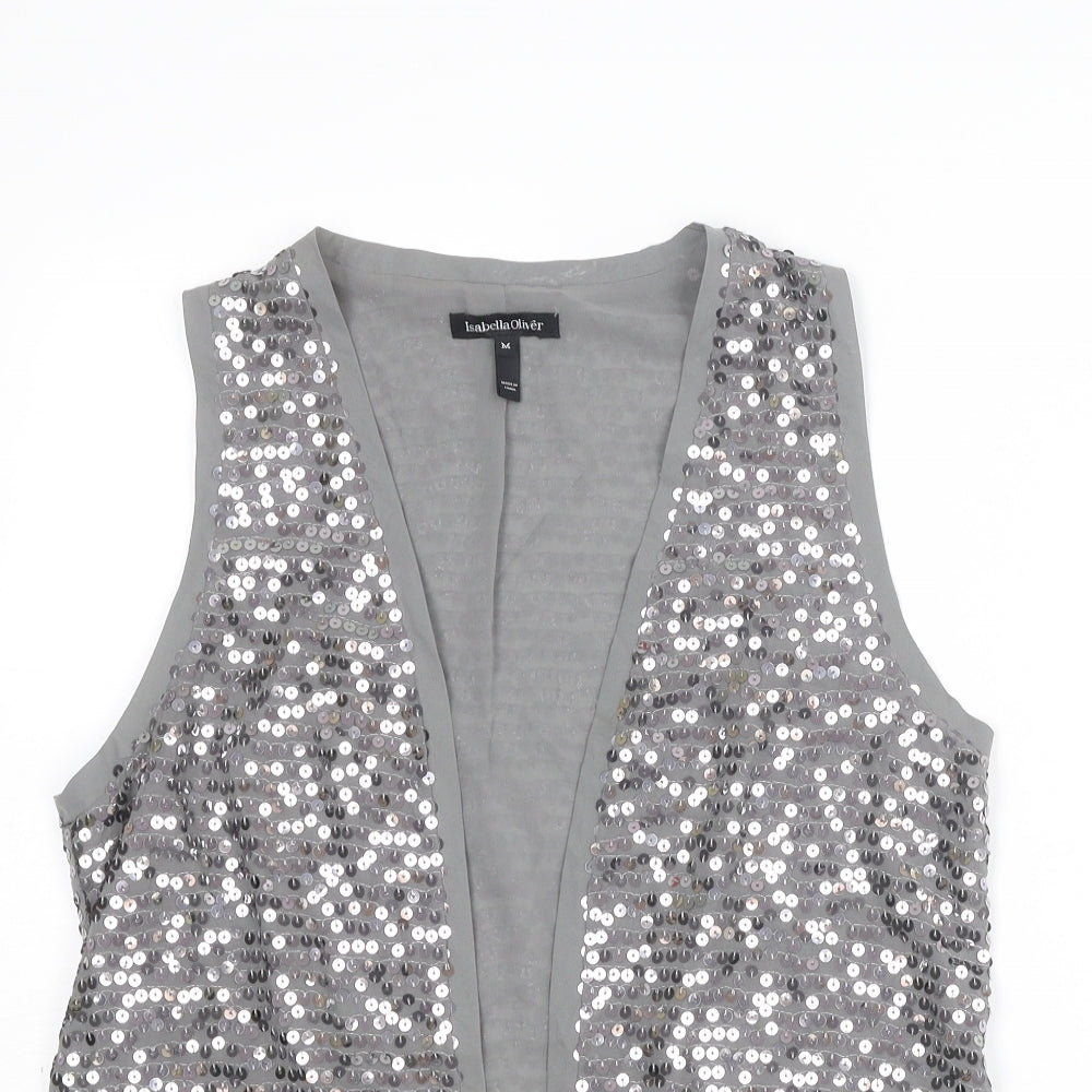 Isabella Oliver Womens Silver Polyester Basic Blouse Size M V-Neck