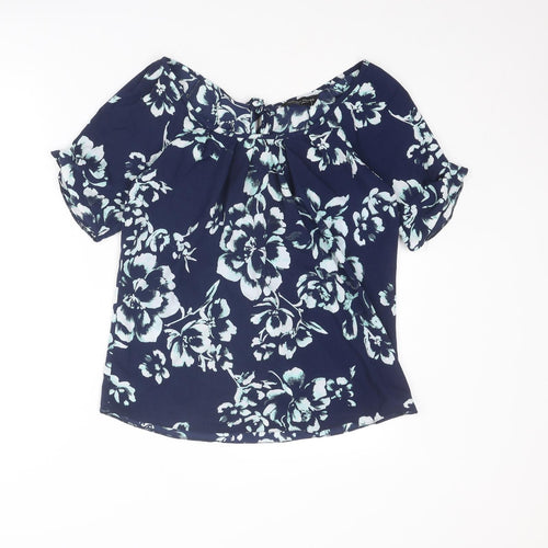 Dorothy Perkins Womens Blue Floral Polyester Basic Blouse Size 10 Round Neck