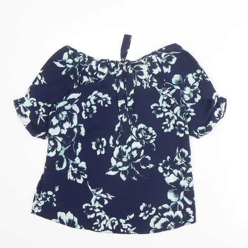 Dorothy Perkins Womens Blue Floral Polyester Basic Blouse Size 10 Round Neck