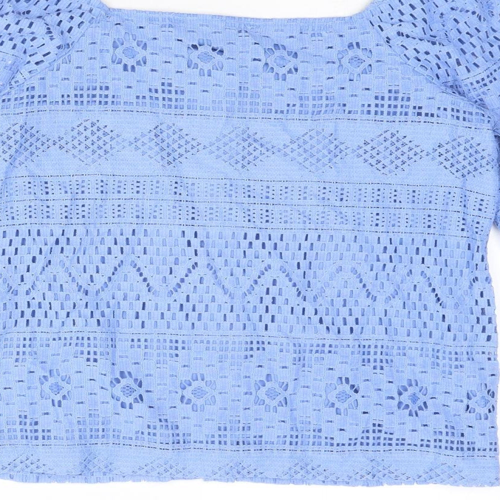 NEXT Womens Blue Geometric Cotton Basic T-Shirt Size 8 Round Neck